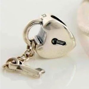 Pandora Retired Sterling Silver Heart Lock And Key Charm